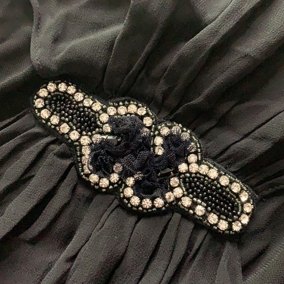 Teri Jon Rickie Freeman x Neiman Marcus Silk overlay mini dress 6 black - Picture 4 of 5